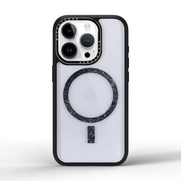 aikusu 3M Protezione contro le cadute Personalizzata Trasparente Vuoto All'ingrosso Nero Glitter Anello magnetico Custodia in TPU epossidico per iPhone 16 15 14 13 Pro Max Custodia 1