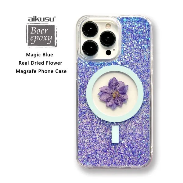 Custodia per telefono glitter con protezione anticaduta da 1,5 m Custodia per telefono magnetica con fiori secchi in TPU per iPhone 16 15 14 13 12 Pro Max 1