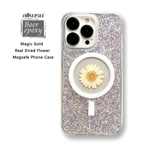Противоударный блестящий чехол для телефона 1,5 м, ТПУ ПК, магнитные чехлы с сушеными цветами для iPhone 16, 15, 14, 13, 12 Pro Max 1