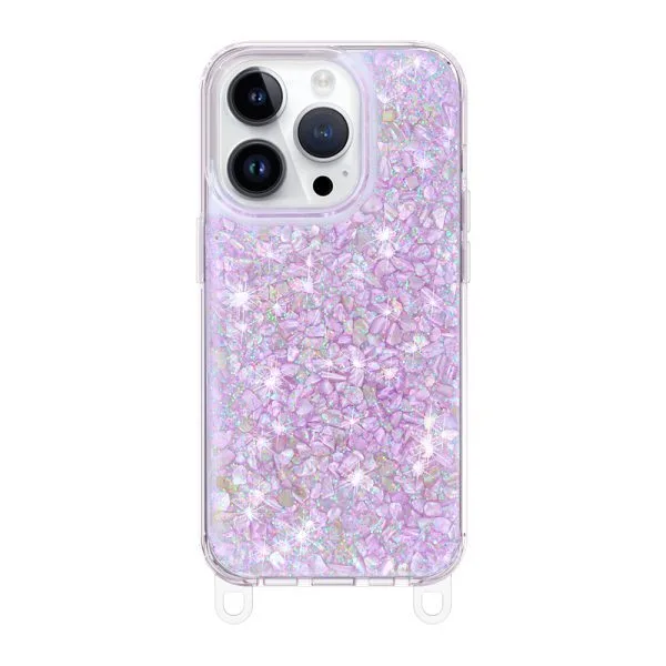 1.5m  Shockproof Lanyard Mother Of Pearl Phone Case TPU PC Resin Epoxy Phone Cases For iPhone 16 15 14 13 12 11 Pro Max 1