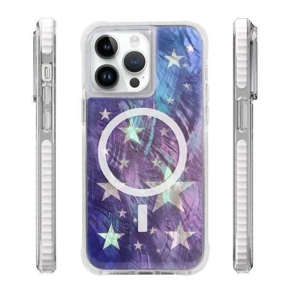 aikusu 5M مضاد للصدمات TPU PC TPE الطبيعي أم اللؤلؤ الأرجواني نجمة الراتنج الايبوكسي المغناطيسي خزائن هاتف آيفون 16 15 14 13 12 Pro Max 1