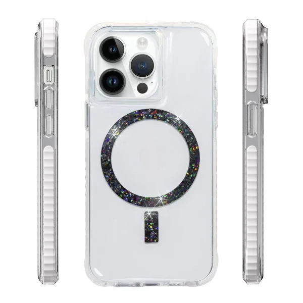 aikusu 5M Anti-Shock TPU PC TPE Resina Epossidica Glitter Anello Magnetico Custodie per telefoni per iPhone 16 15 14 13 12 Pro Max 1