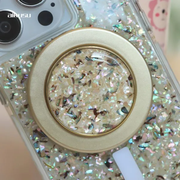 aikusu 批發手機流行握把適用於手機磁性 360 度旋轉珍珠磁鐵手機握把適用於 Iphone 16 15 14 13 12 1