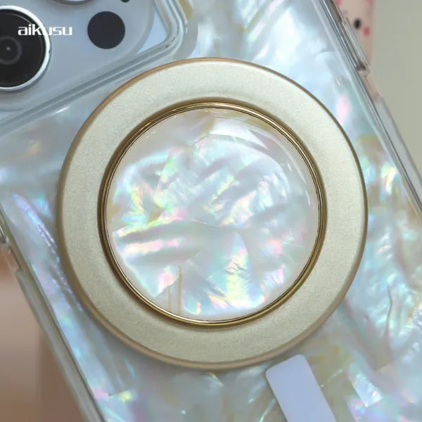 aikusu مخصص البوب ​​المغناطيسي قبضة الإصبع 360 درجة دوران أم اللؤلؤ قبضة الهاتف المغناطيسي آيفون 16 15 14 13 12 1