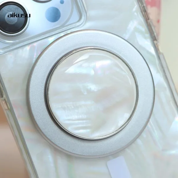 aikusu مخصص أم اللؤلؤ المغناطيس حامل الهاتف المحمول 360 درجة دوران المغناطيسي قبضة الهاتف المقبس آيفون 16 15 14 13 12 1