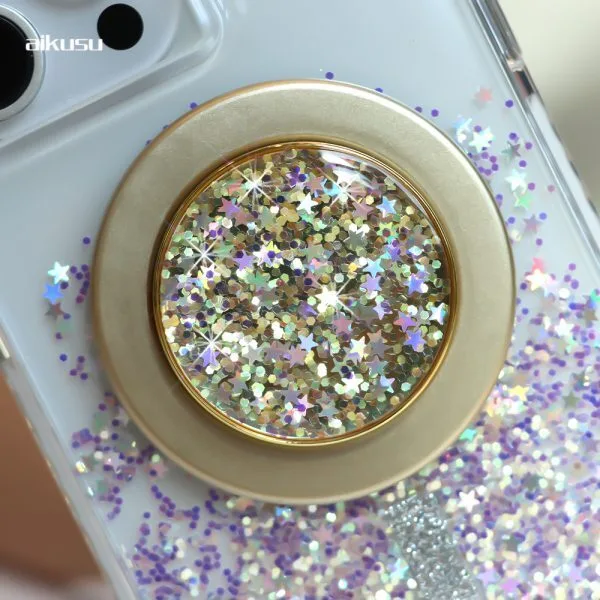 aikusu Porta cellulare magnetico personalizzato blingbling Rotazione a 360 gradi Presa per presa magnetica per telefono con magnete glitterato per Iphone 16 15 14 13 12 1