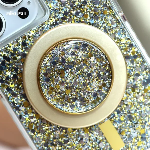 aikusu Blingbling Phone Grip Holder per Iphone Grip Pop Glitter Advanced Ring Magnetic Phone Grip per Iphone 16 15 14 13 12 1