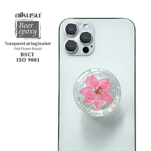 aikusu Design 360 Rotazionale Orbicolare Fiore secco Trasparente Olografico Phone Pop Grip per tutti i telefoni cellulari 1