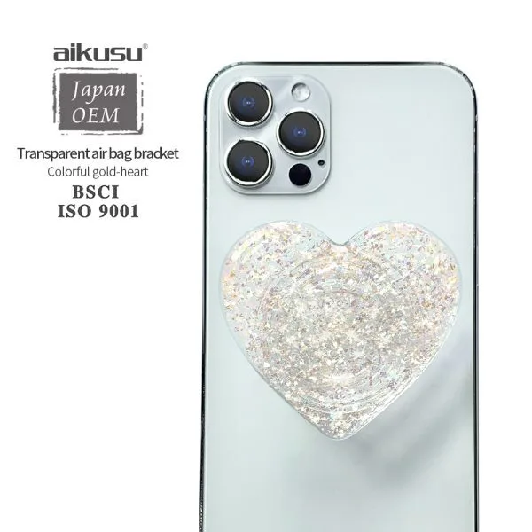 aikusu Design 360 Rotational Cordate Gold Glitter Phone Pop Grip per tutte le custodie per telefoni cellulari 1