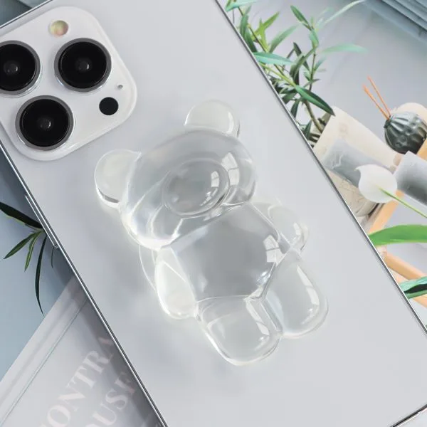 aikusu 客製化 360 度旋轉樹脂環氧樹脂熊支架粉紅色透明手機握把適合所有手機 1