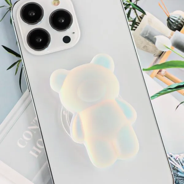aikusu Custom 360 Rotation Resin Epoxy Bear Stand Matte Holographic Clear Phone Pop Grip para todos los teléfonos móviles 1