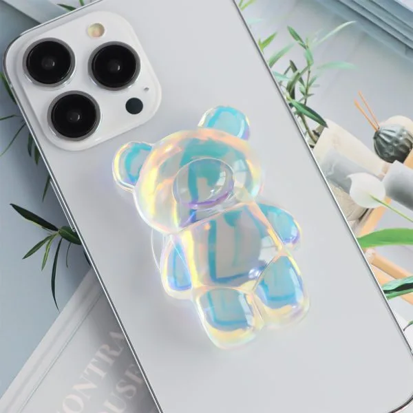 aikusu مخصص 360 التناوب الراتنج الايبوكسي الدب حامل المجسم واضح الهاتف البوب ​​قبضة لجميع الهواتف المحمولة 1