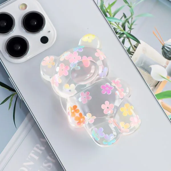 aikusu مخصص 360 التناوب الراتنج الايبوكسي الدب حامل بريق واضح الهاتف البوب ​​قبضة لجميع الهواتف المحمولة 1