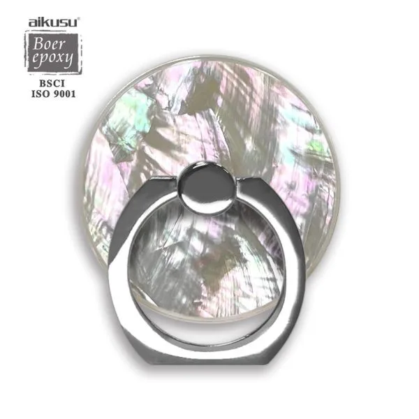 aikusu Supporto per telefono acrilico in madreperla naturale con anello in metallo epossidico in resina personalizzata per tutti i telefoni cellulari 1