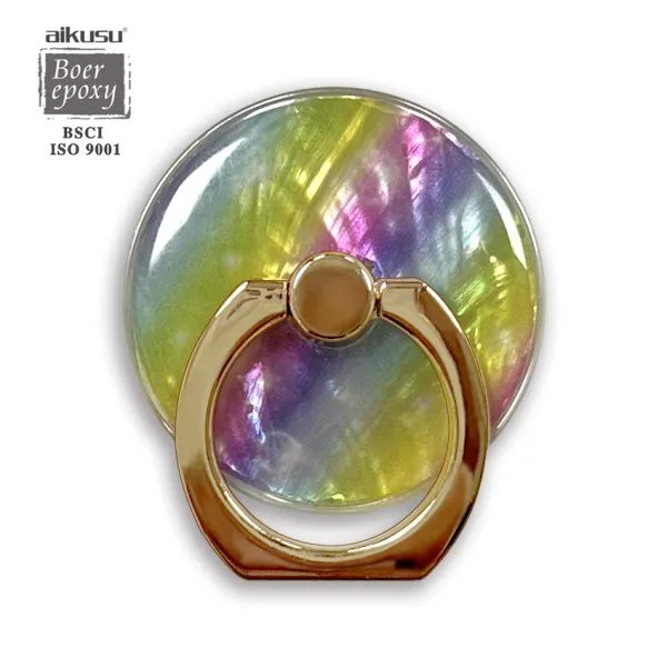 aikusu Anello in metallo epossidico in resina personalizzata Colore abbagliante Supporto per telefono in acrilico madreperla per tutti i telefoni cellulari 1