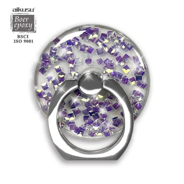 aikusu изготовленное на заказ металлическое кольцо из эпоксидной смолы, синий блестящий акриловый держатель для телефона для всех мобильных телефонов 1