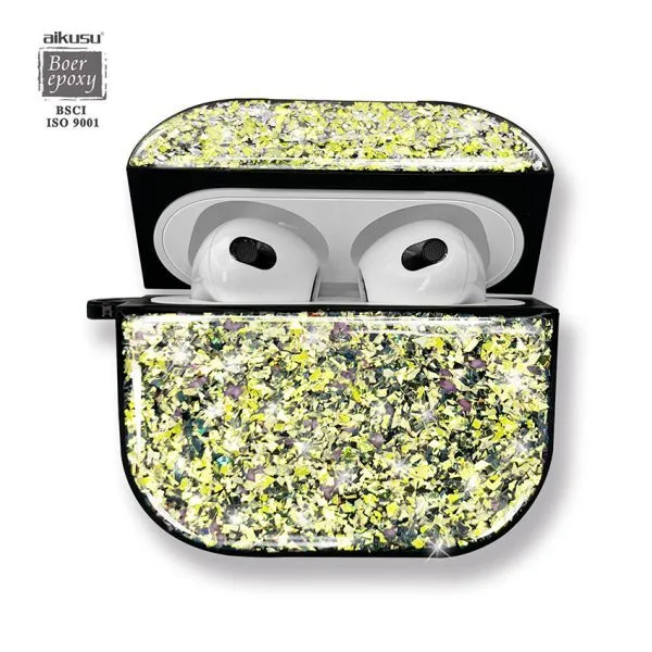 aikusu مخصص فاخر فتاة بلينغ ستار أصفر بريق الراتنج الايبوكسي حقيبة سماعة الاذن ل Airpod 1