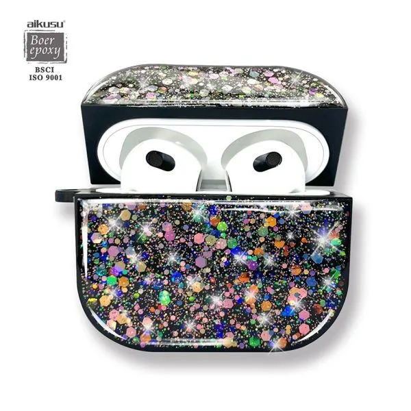 aikusu personnalisé luxe fille Bling étoile noir paillettes résine époxy étui pour écouteurs pour Airpod 1