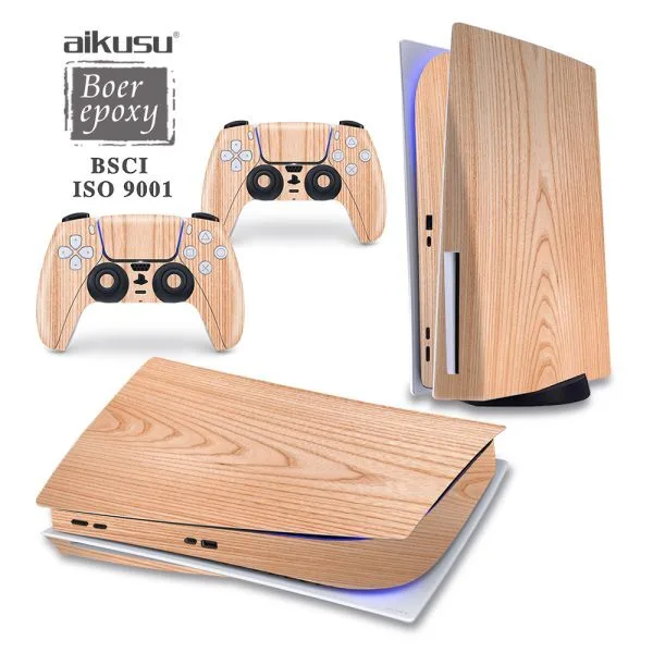 aikusu Custom Vinyl Decorative Diy Wood Style Green Skin Sticker Decal For Ps5 Console Controller Disc Digital 1