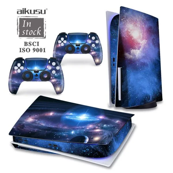 aikusu Custom Vinyl Decorative Diy Interstellar Universe Style Green Skin Sticker Decal For Ps5 Console Controller Disc Digital 1