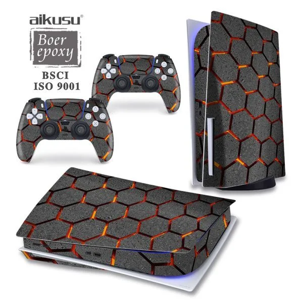 aikusu Vinile personalizzato decorativo fai da te stile fibra di carbonio adesivo pelle verde per controller console Ps5 disco digitale1 1