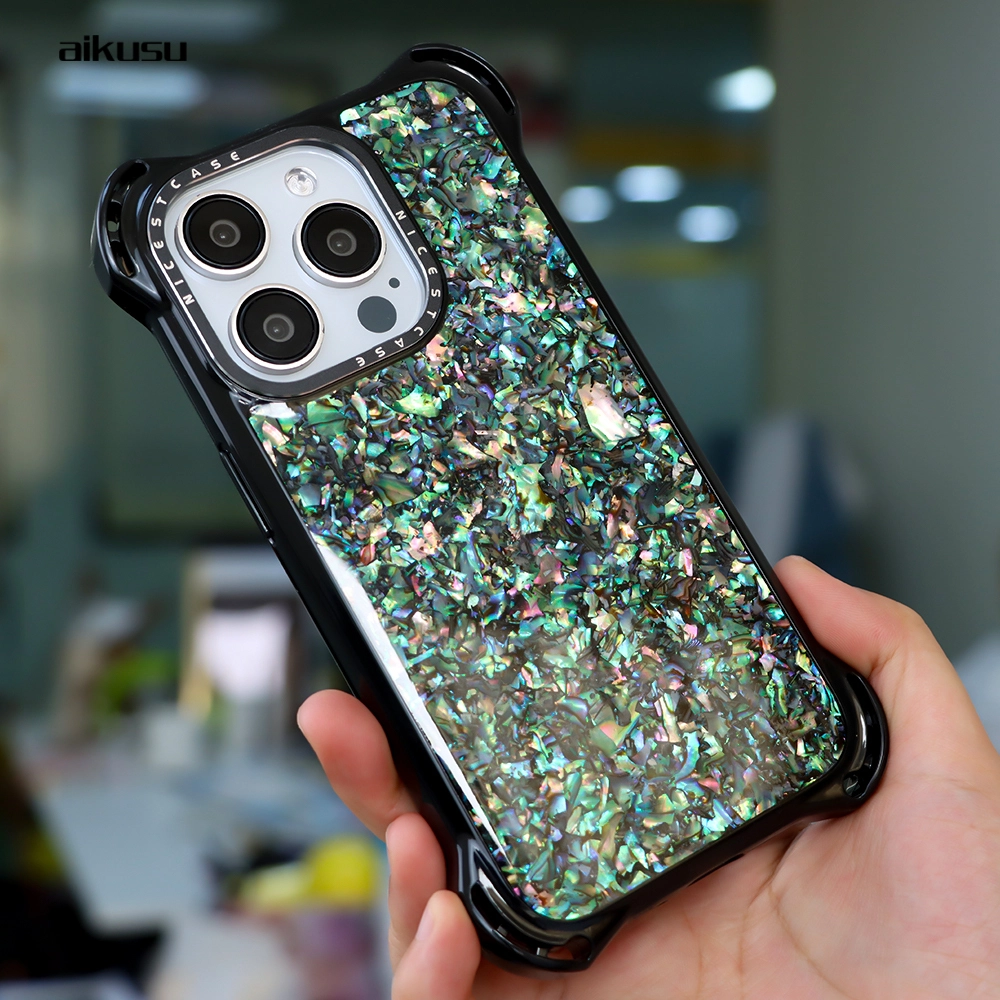 Green irregular shell 7.5M anti shock white mother of pearl phone case bulk buy phone case factory aikusu 1