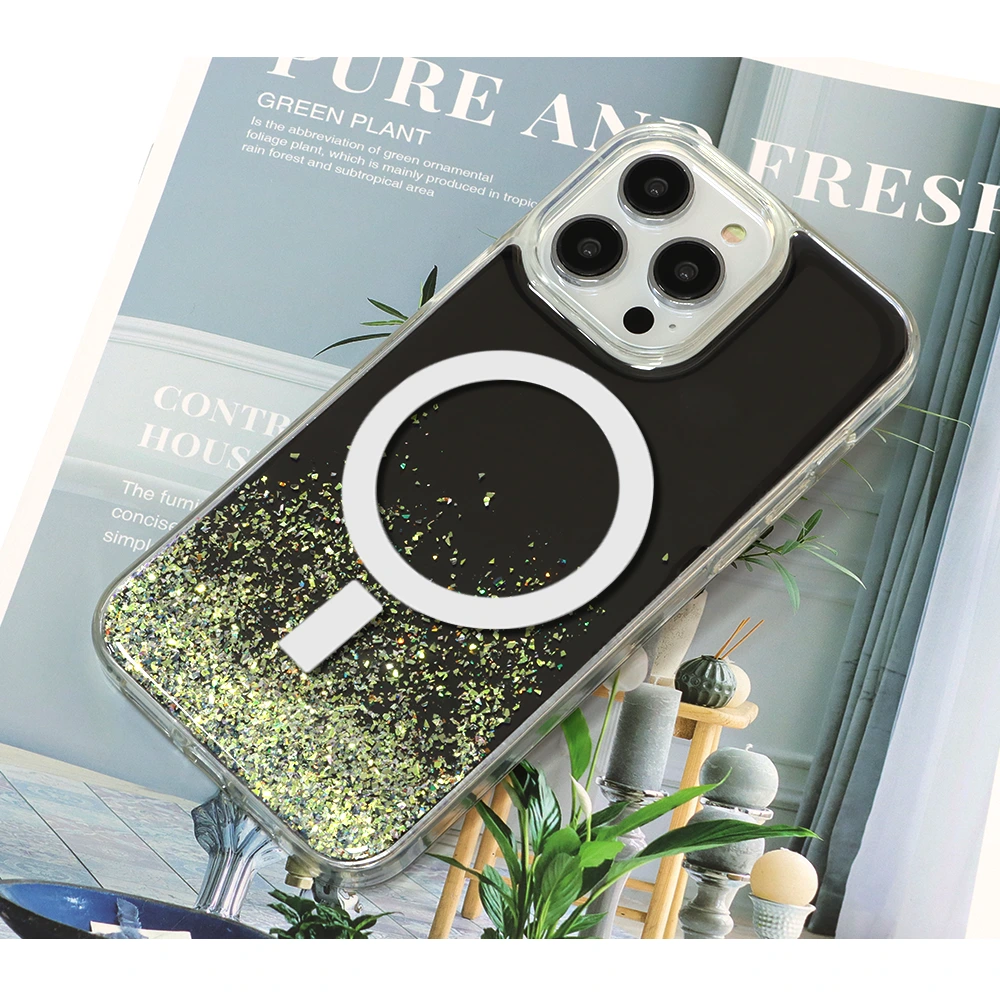 aikusu 1.5m  drop proof anti shock black mirror glitter phone case magnetic phone case 1