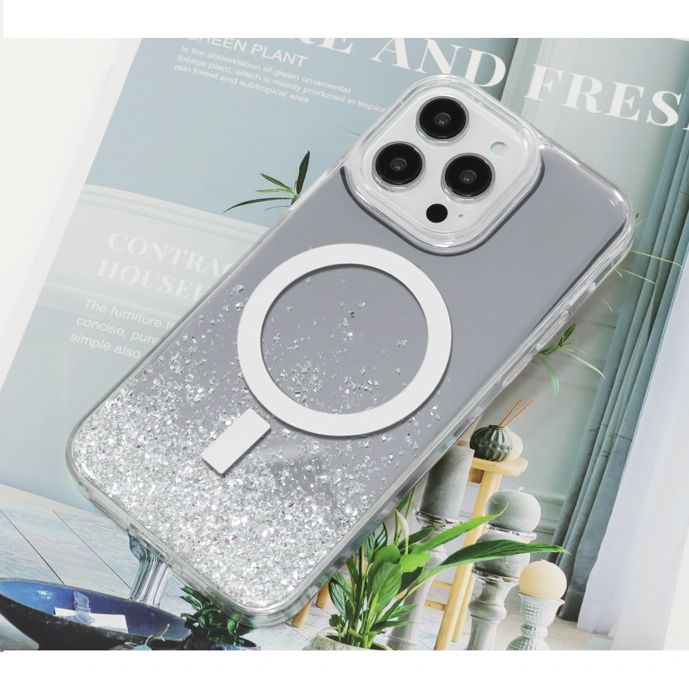aikusu 1.5m  drop proof anti shock silver mirror glitter phone case magnetic phone case 1
