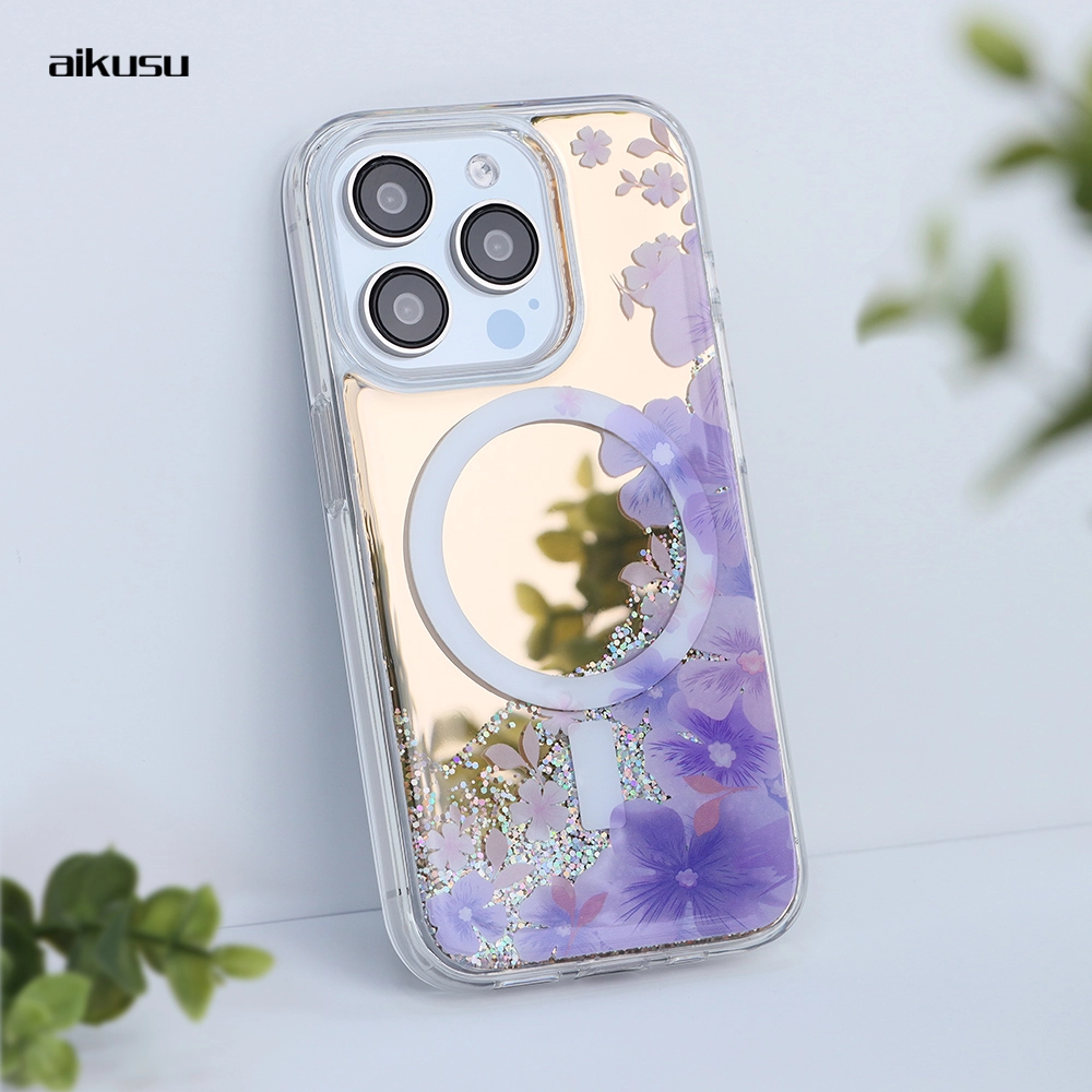 粉紫色 1.5m 防摔防震閃光花朵 UV 印刷手機殼 ODM/OEM 供應商 aikusu 1