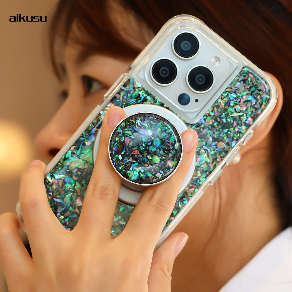 aikusu  Natural mother of pearl airbag phone grip 1