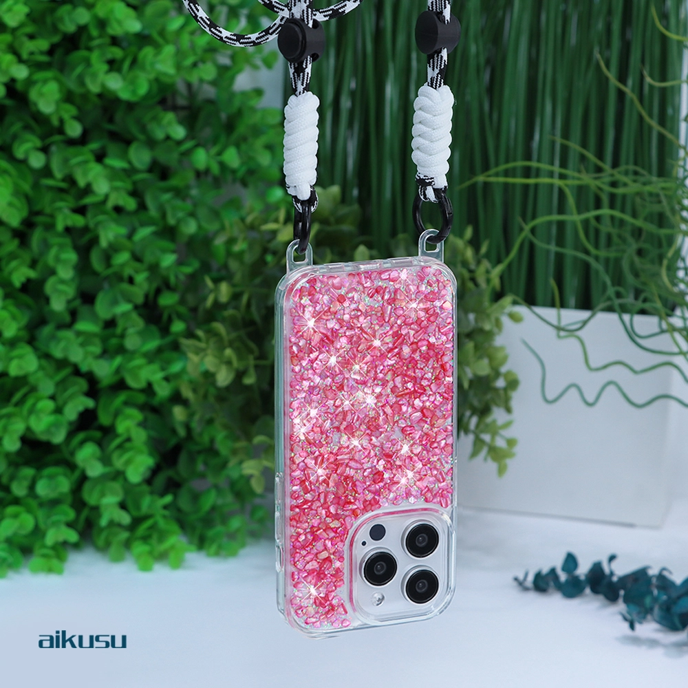 aikusu 1.5m  drop proof anti shockf Natural mother of pearl pieces glitter lanyard phone case4 1