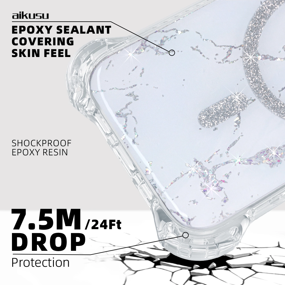 7.5m drop-proof UV printed glitter Magnetic phone case-White marble 1