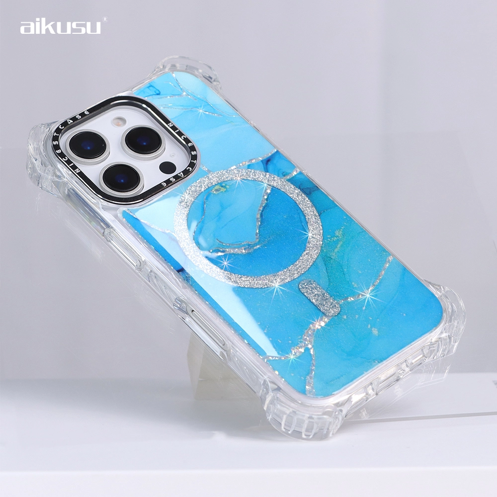 7.5m drop-proof UV printed glitter Magnetic phone case-blue 1