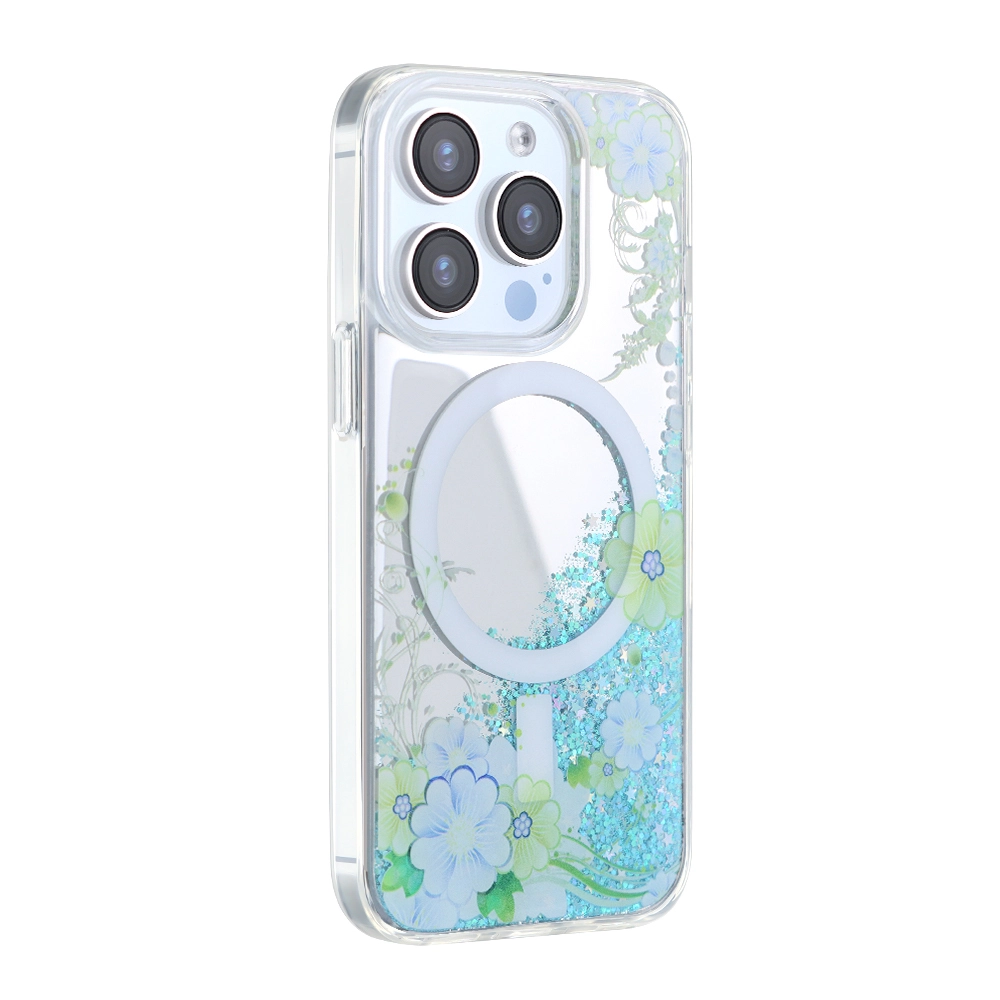 aikusu 1.5M anti-drop mirror printed flower plant phone case-silver 1