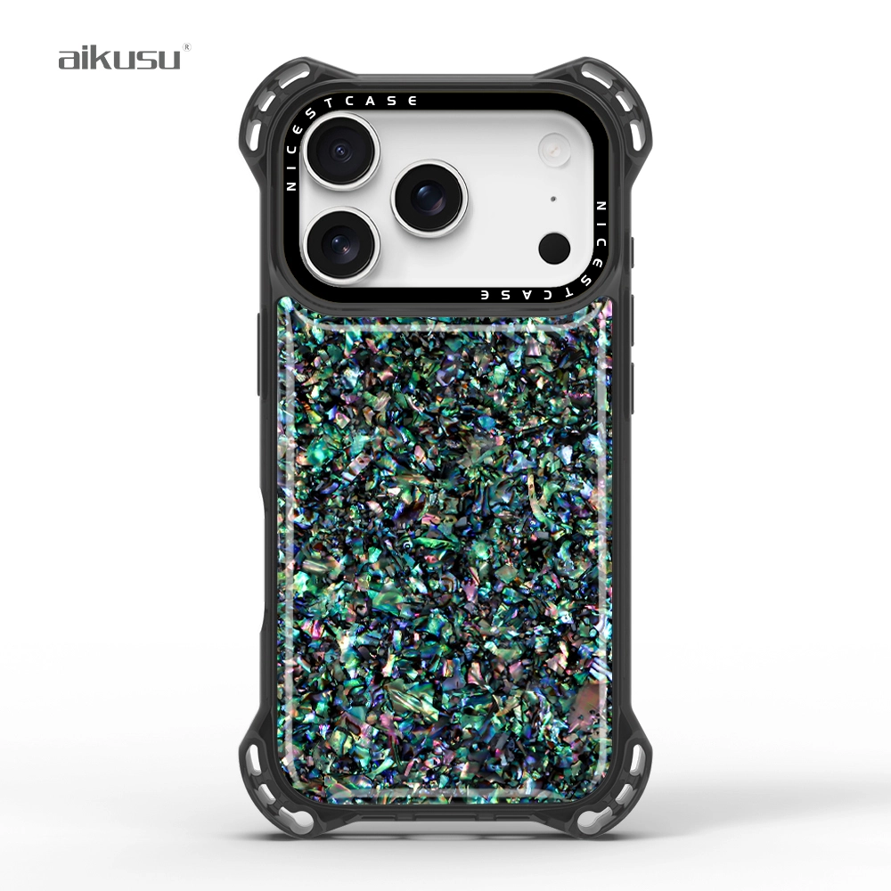 Green irregular shell 7.5M anti shock white mother of pearl phone case bulk buy phone case factory aikusu-for iPhone 17 1