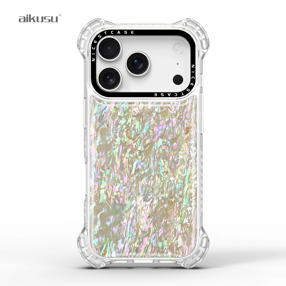 Green stripe abalone shell 7.5M anti shock mother of pearl phone case wholesale business in bulk quantity aikusu-for iPhone 17 1