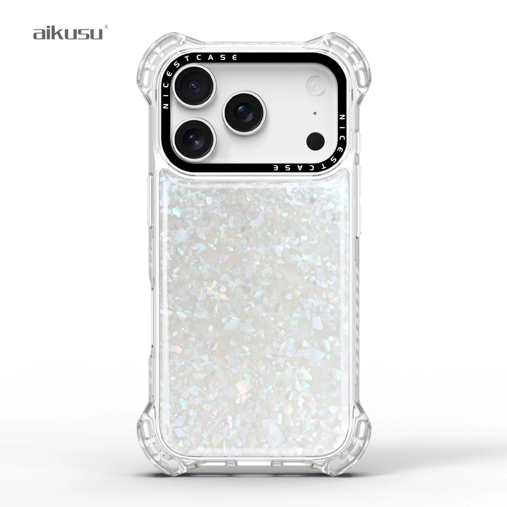 Crushed shell 7.5M anti shock mother of pearl phone case wholesale business in bulk quantity  aikusu-for iPhone 17 1
